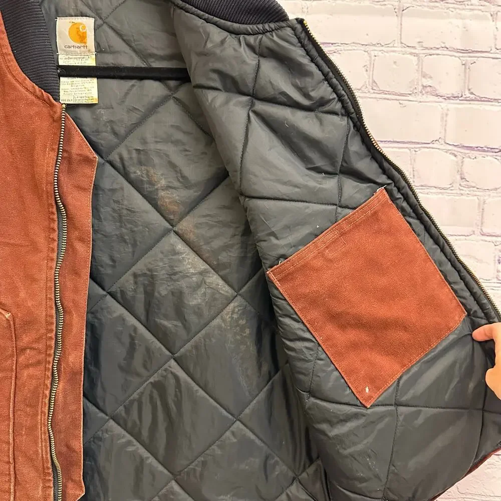Vintage Carhartt Clay Red Quilted Duck Canvas Workwear Vest Men's Large V02 CLY